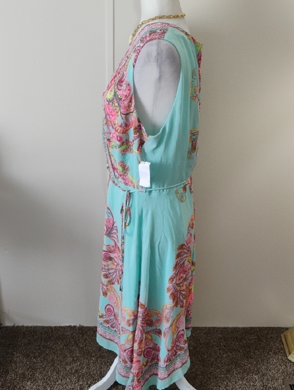Studio One Aqua Wrap Midi Dress with Pink Paisley - Picture 3 of 7